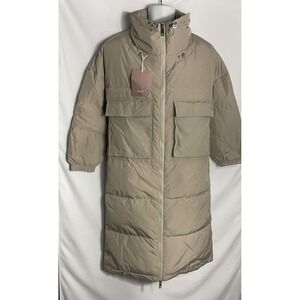 Nap Beige tan oversized down puffer jacket size S long full‎ zip fill white duck